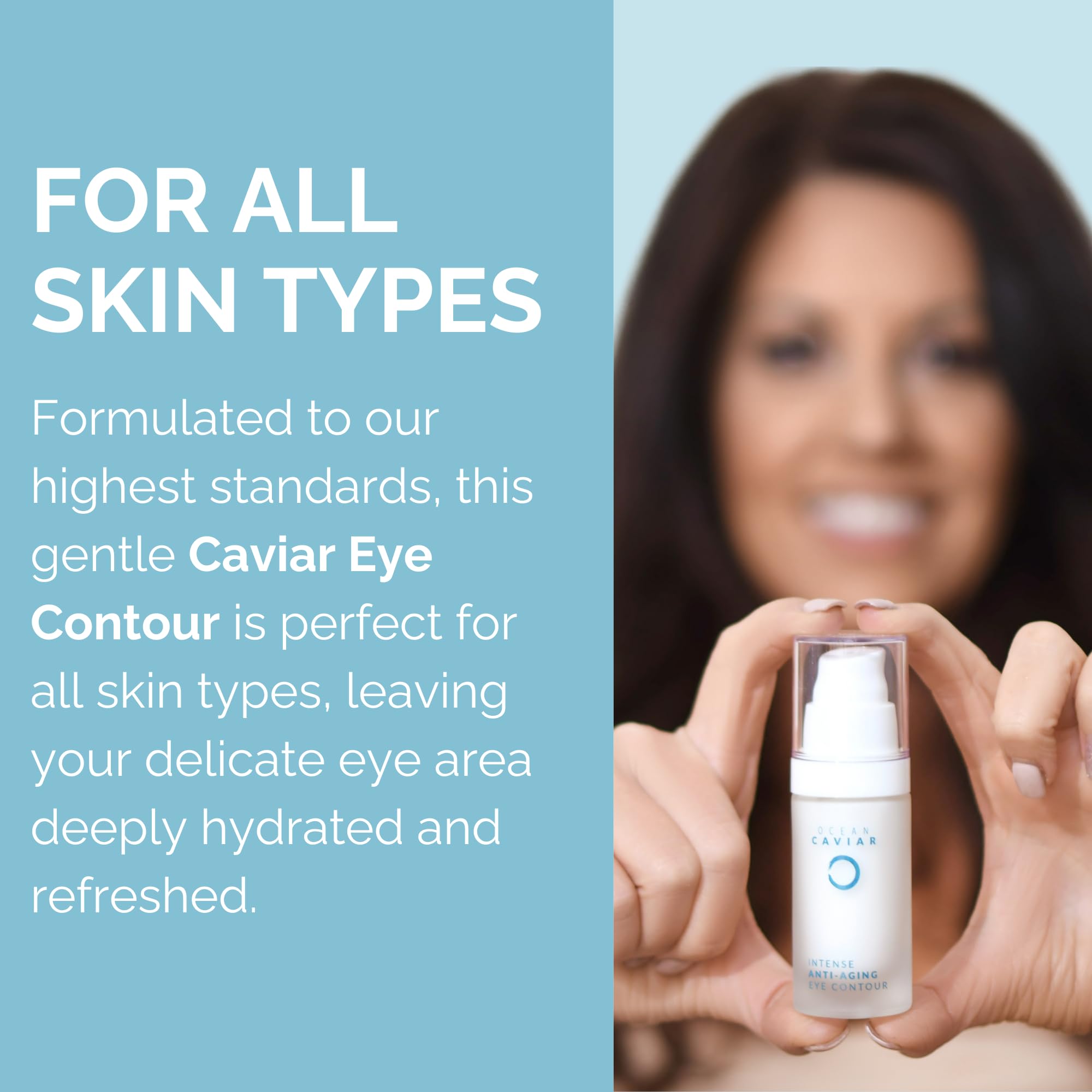Noche Y Dia Caviar Eye Contour application shot shows gentle tapping motion.
