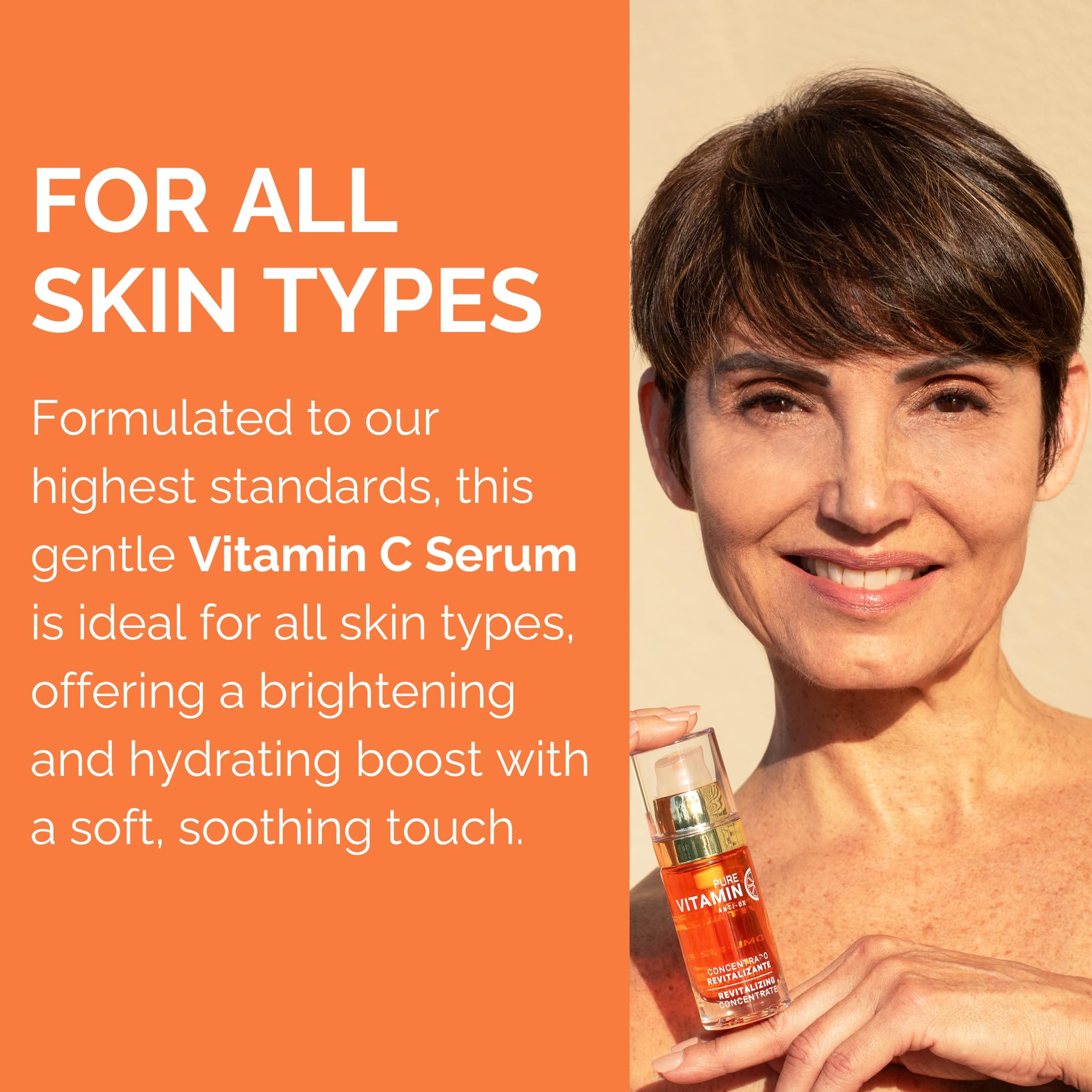 Noche Y Dia Vitamin C Serum application on cheek demonstrates daily skincare use.