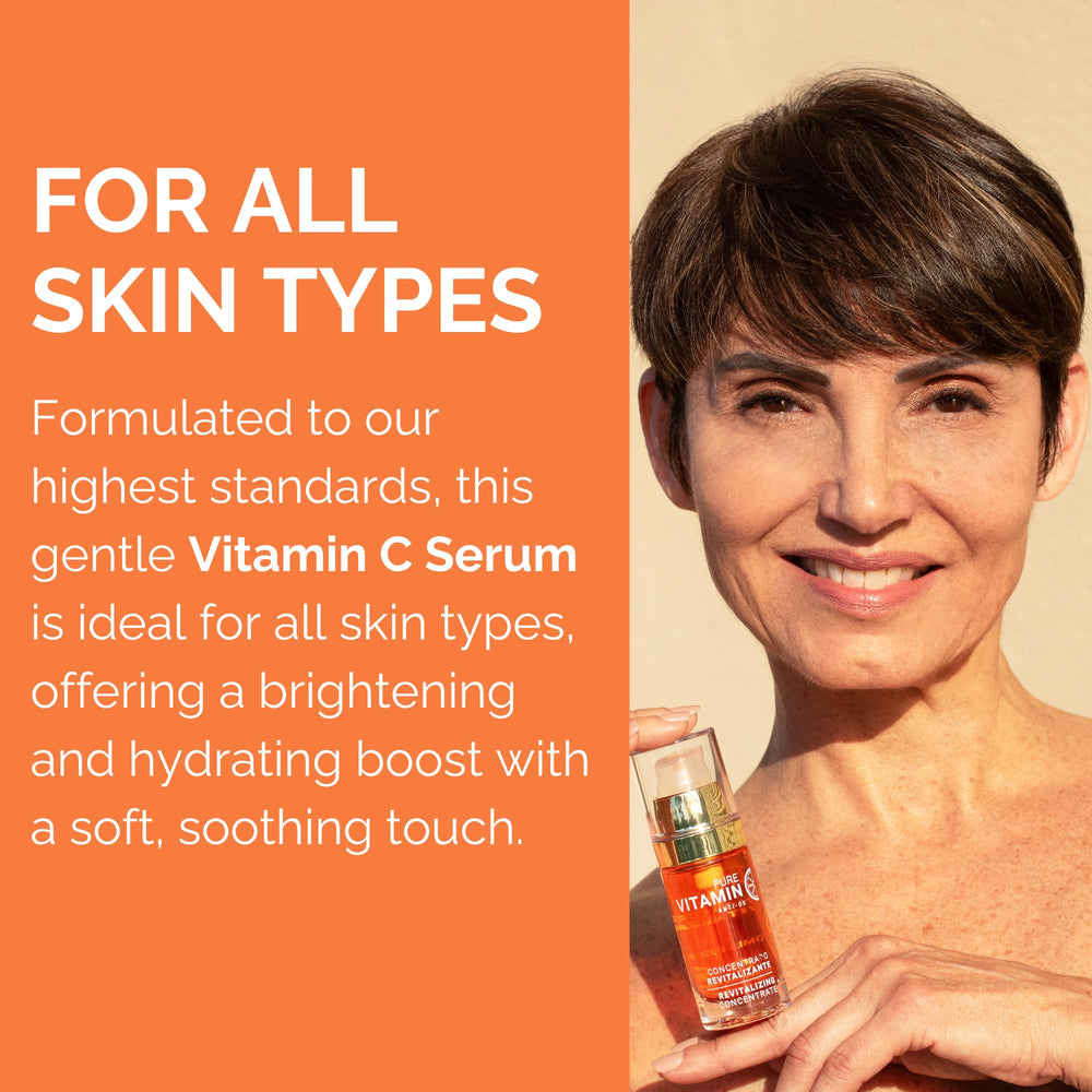 Noche Y Dia Vitamin C Serum application on cheek demonstrates daily skincare use.