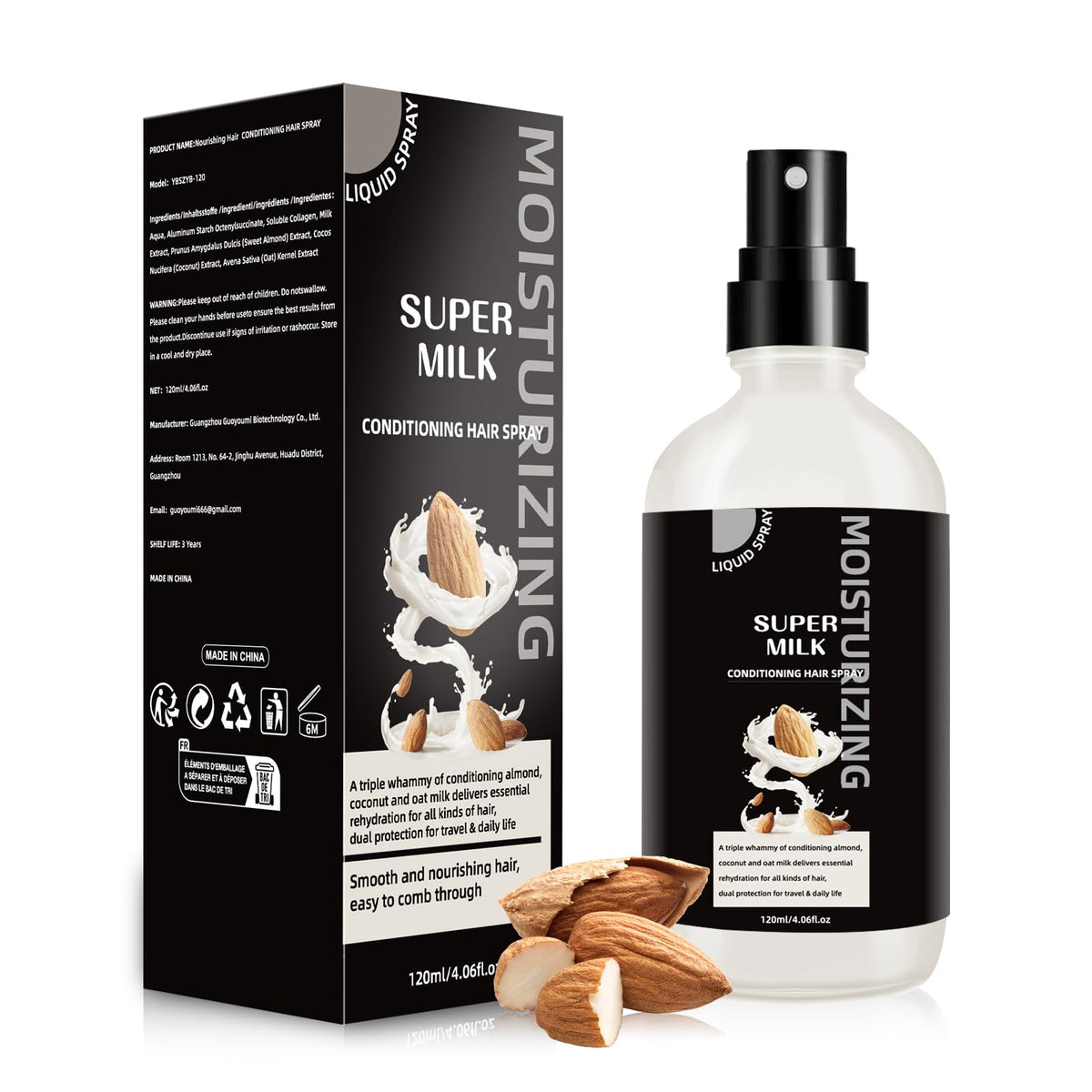 Nodfens Super Milk Conditioning Hair Primer bottle pour shows controlled application for smooth, hydrated hair.