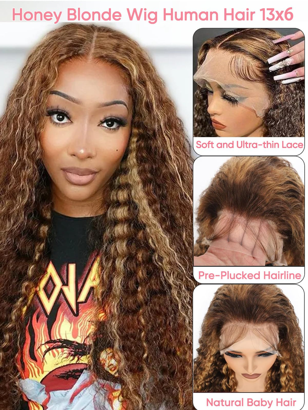 NOELLA honey blonde ombre lace front wig soft hairline detail for comfort