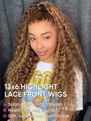 NOELLA honey blonde ombre lace front wig shows true length and dense body for versatile styling