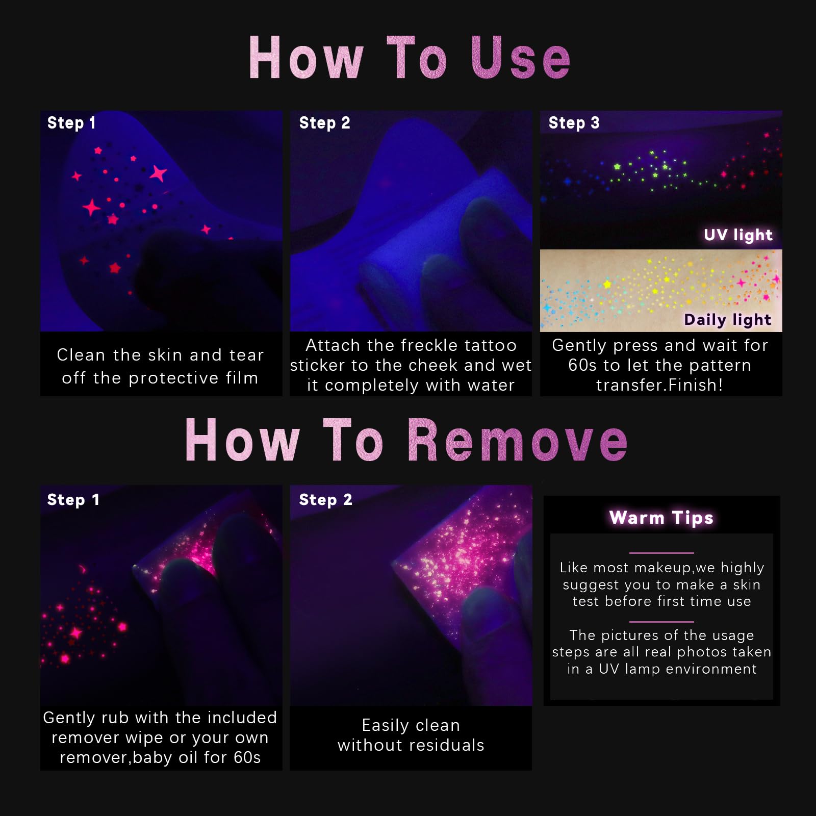 Noerrors glow during party using UV-reactive freckles for night looks