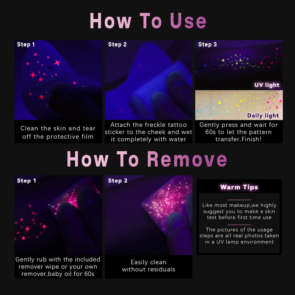Noerrors glow during party using UV-reactive freckles for night looks