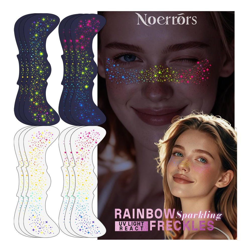 Noerrors rainbow freckles tattoos set glows under UV light for parties