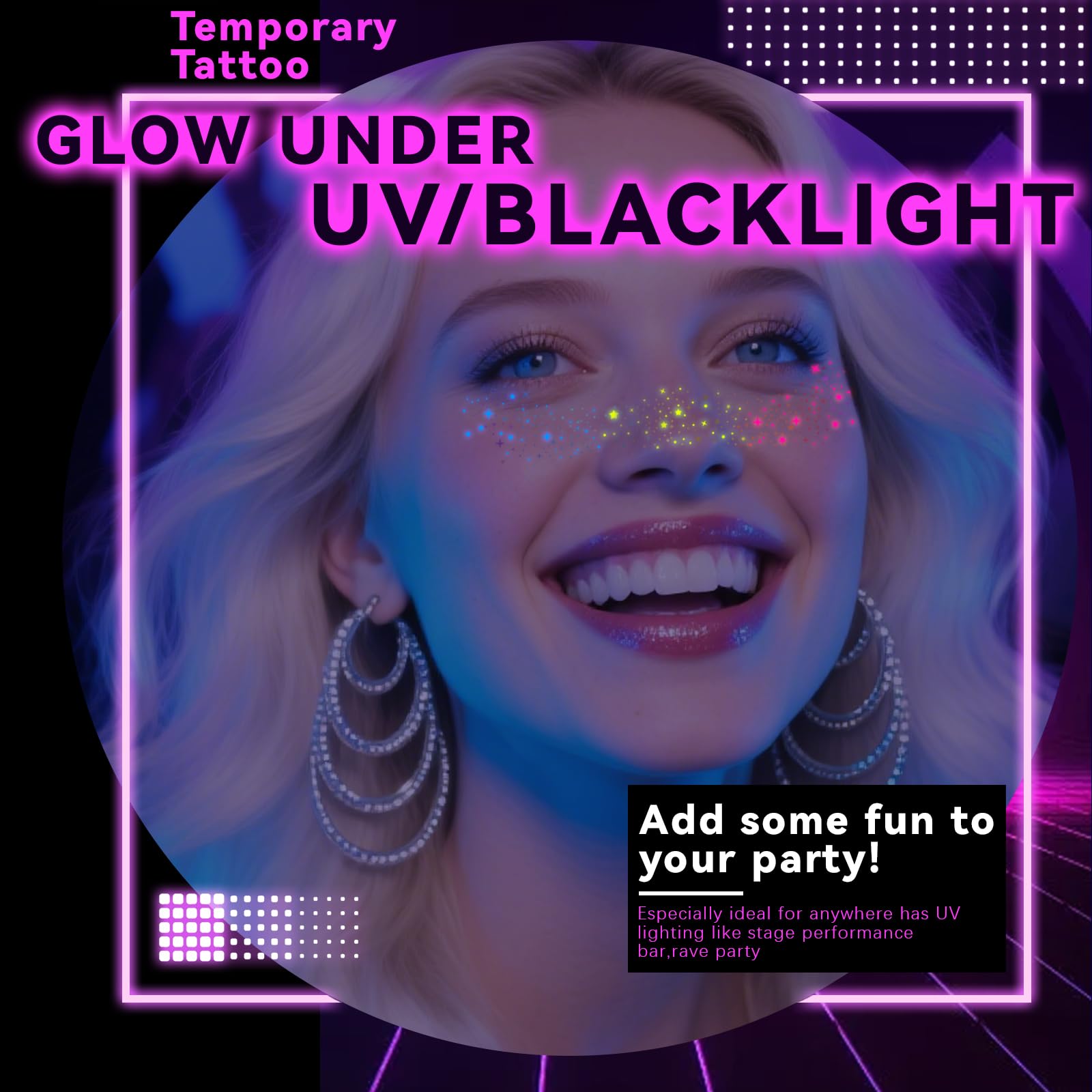 Noerrors star-pattern freckles glow under UV light for a neon accent