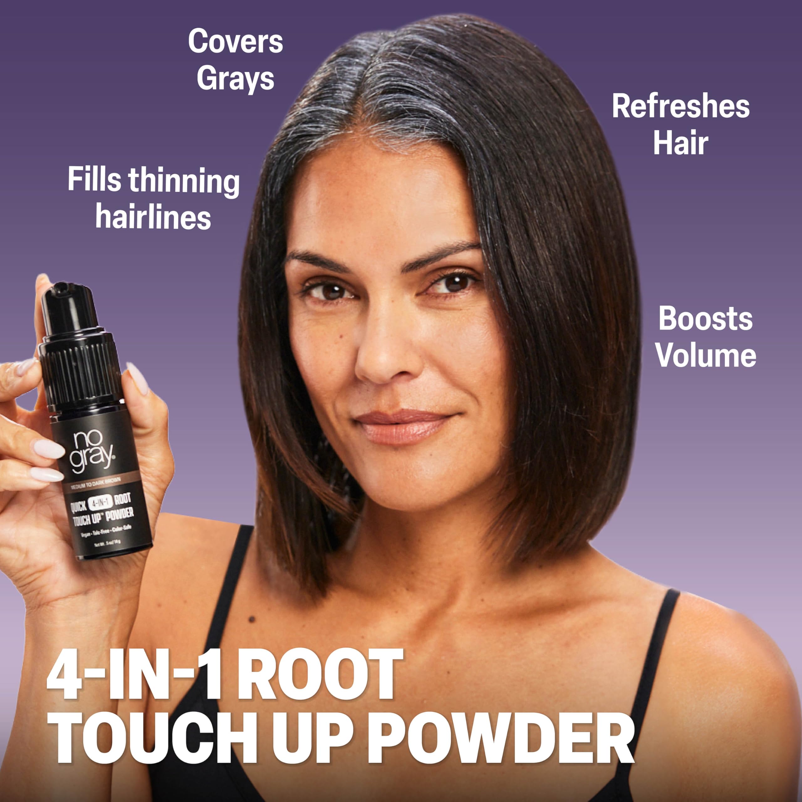 No Gray instant gray coverage with non-aerosol pump for precise touch-ups.