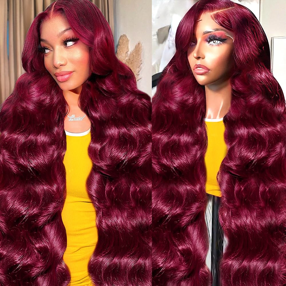 Nollipopco 30-inch burgundy lace front wig with body wave for dramatic length and natural movement