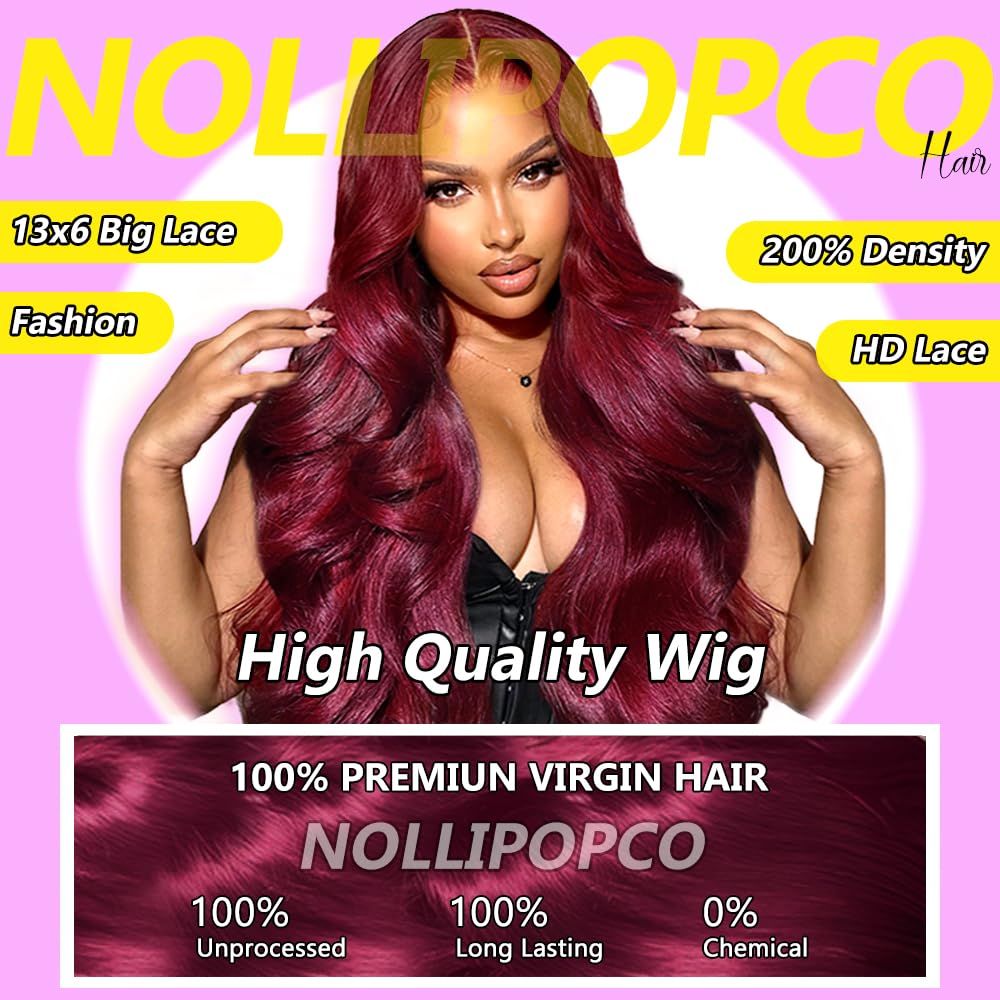 Nollipopco burgundy lace front wig with HD lace melt for seamless parting