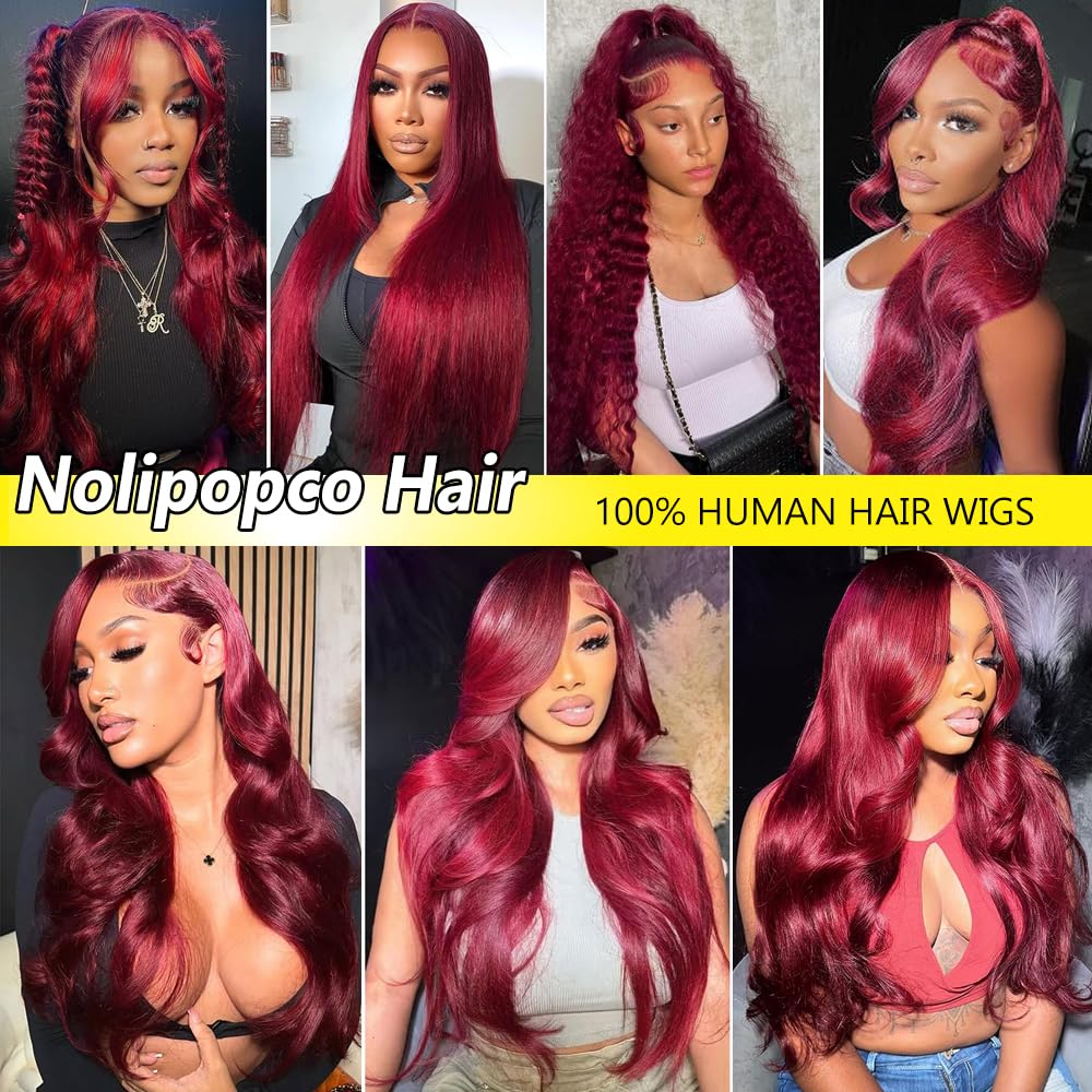 Nollipopco burgundy lace front wig highlighting natural parting and versatility