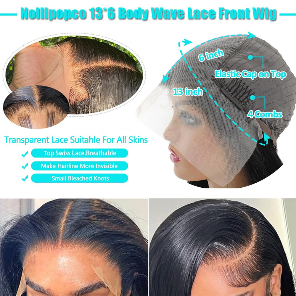 Nollipopco glueless 13x6 wig with adjustable straps and four combs