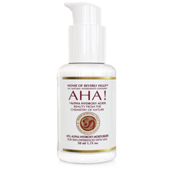 Nonie of Beverly Hills AHA moisturizer bottle close-up for smoother skin