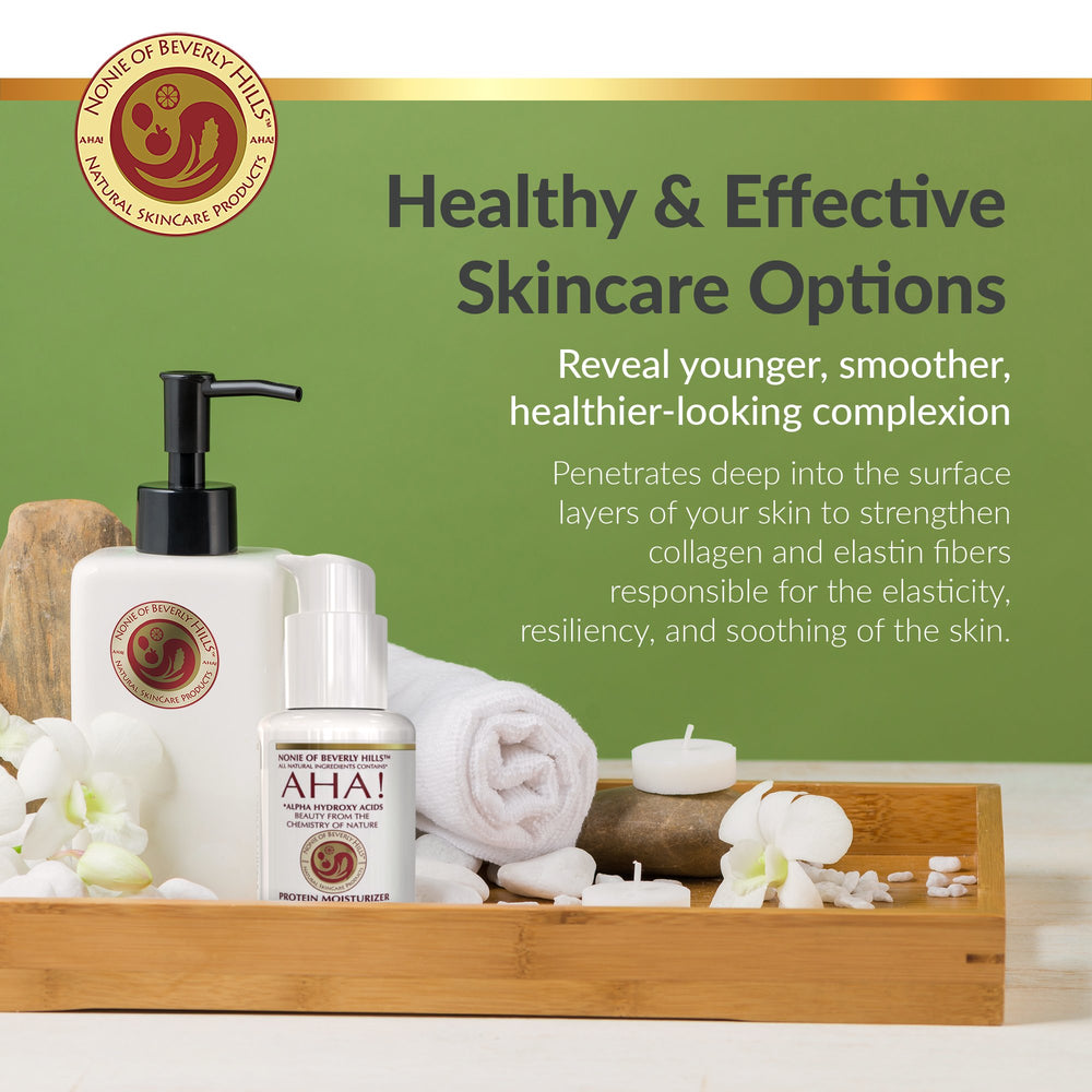 Nonie of Beverly Hills AHA Protein Moisturizer being massaged into skin for absorption.
