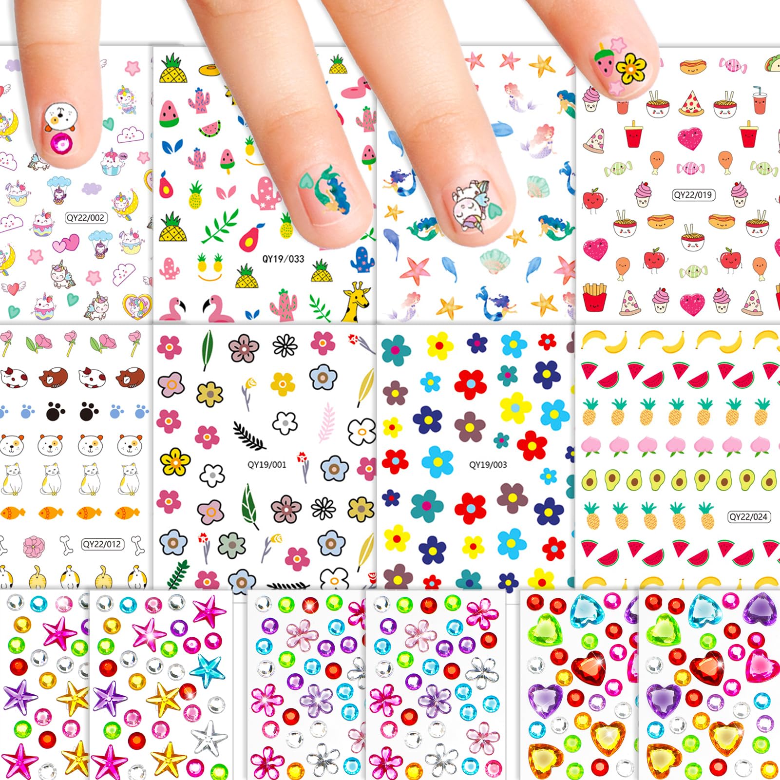 NOOEPC nail stickers for kids with flowers and mermaids, playful manicure idea