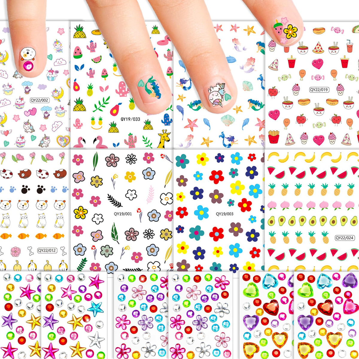 NOOEPC nail stickers for kids with flowers and mermaids, playful manicure idea