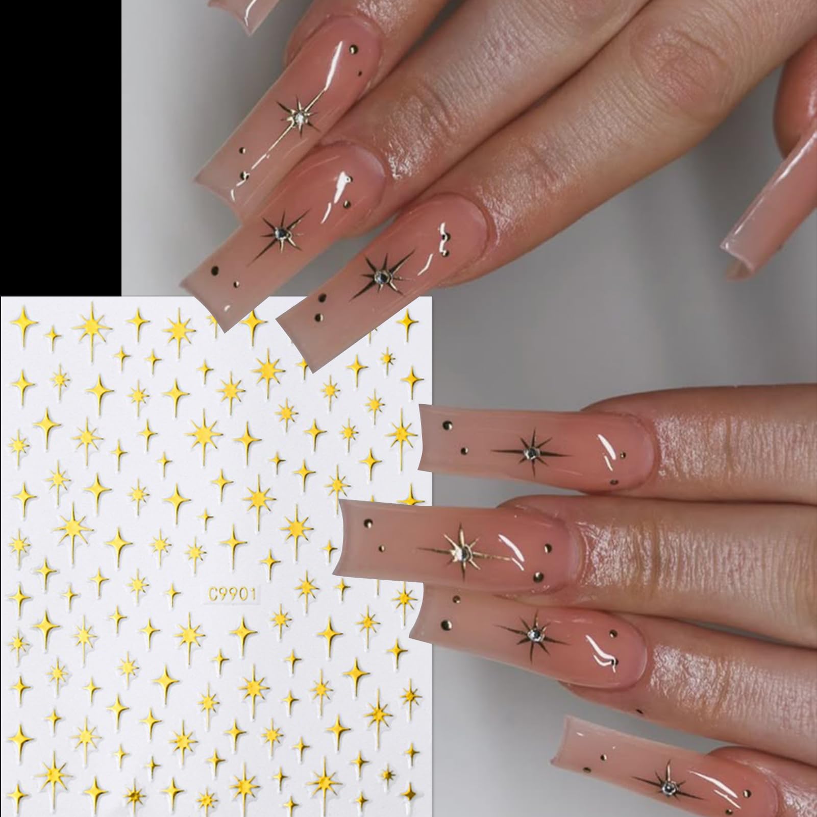 NOOEPC Star Nail Stickers rose gold detail for luxe shimmer.