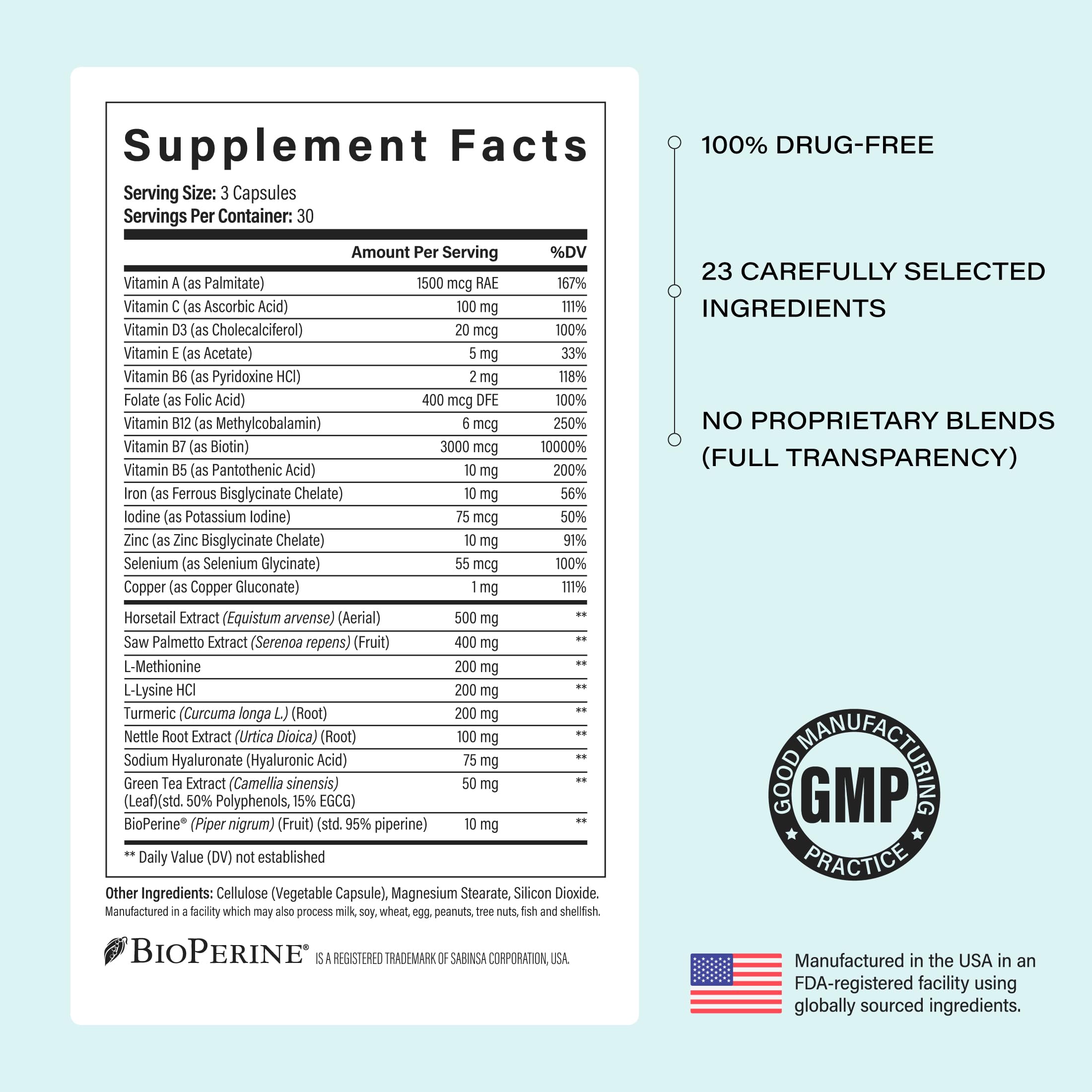Noophoric ingredients list on packaging for nutrient-based support