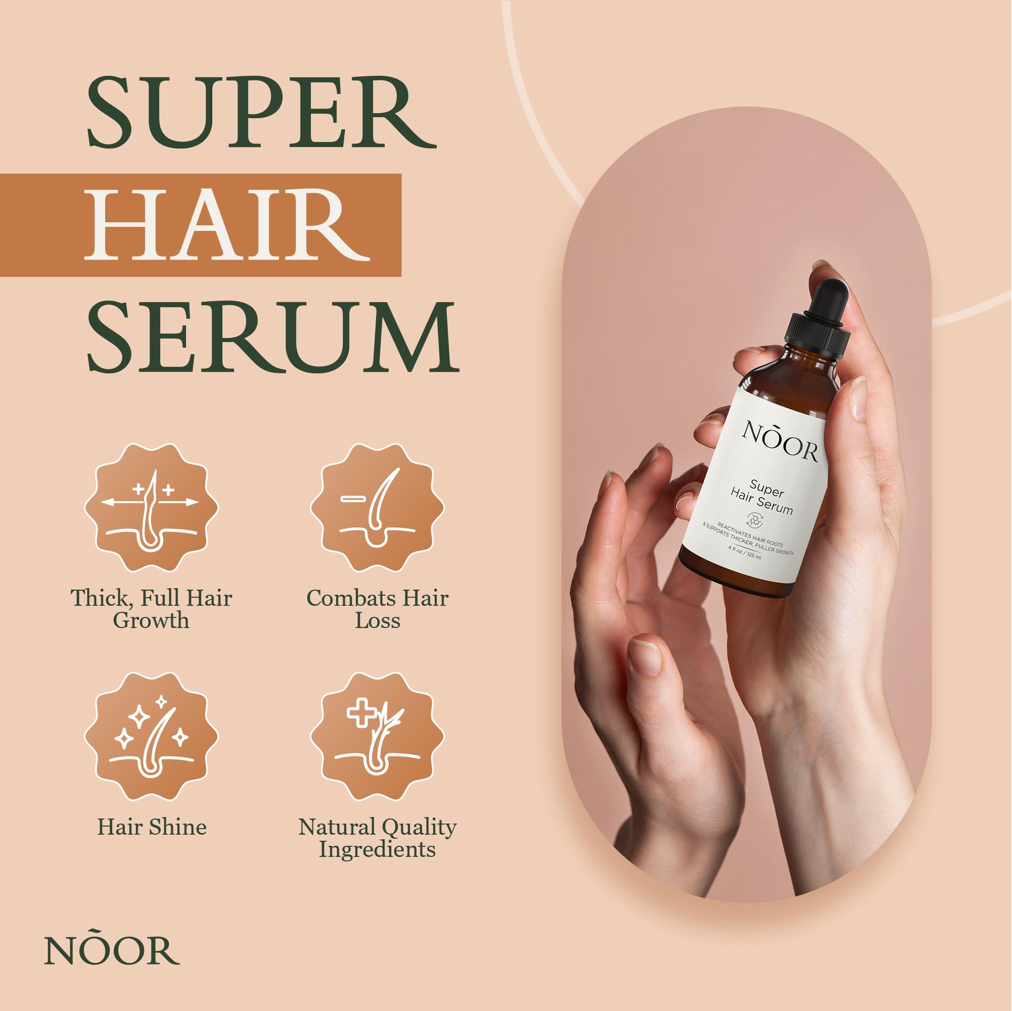 NOOR HAIR Growth Serum pump dispenser for easy daily application and frizz control.