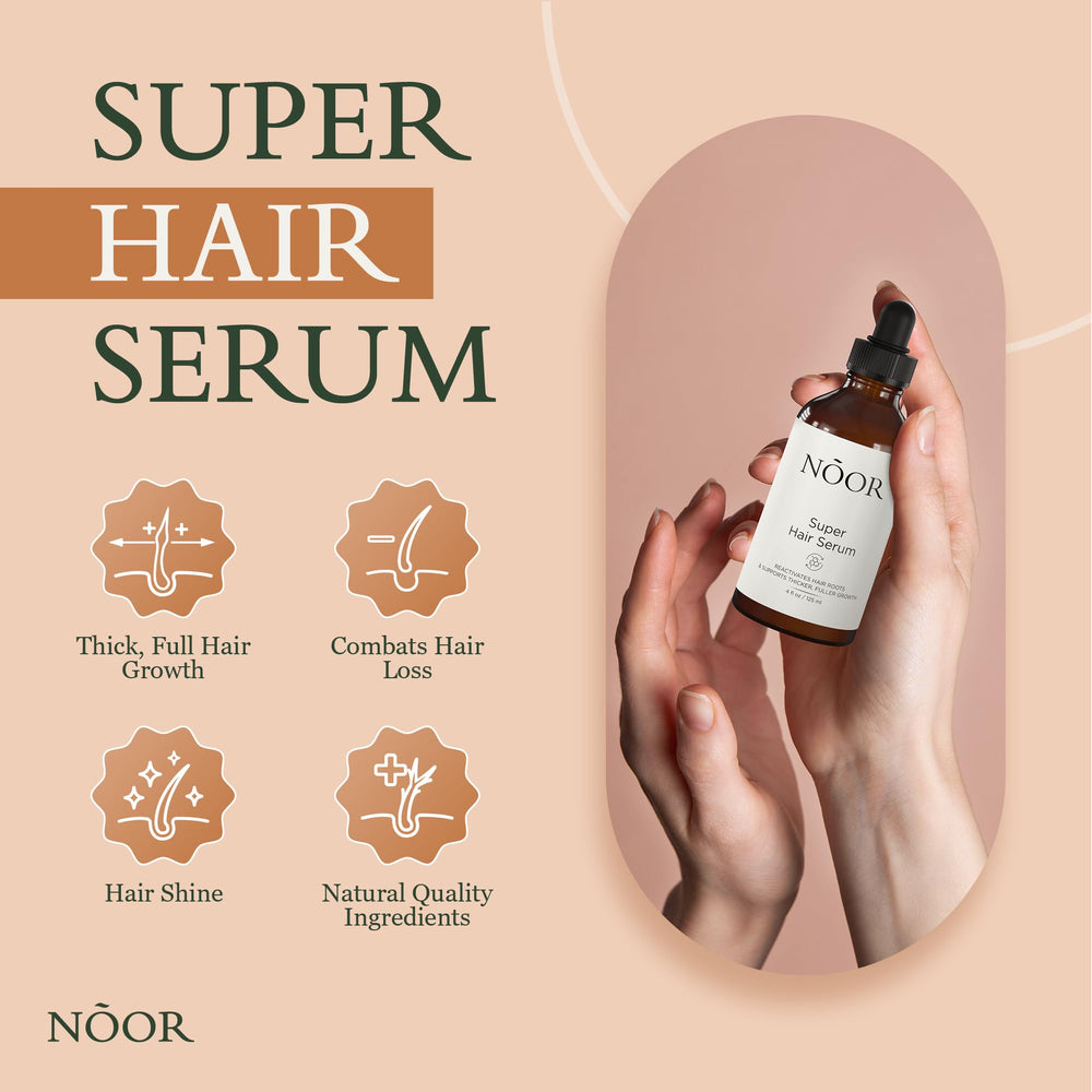 NOOR HAIR Growth Serum pump dispenser for easy daily application and frizz control.