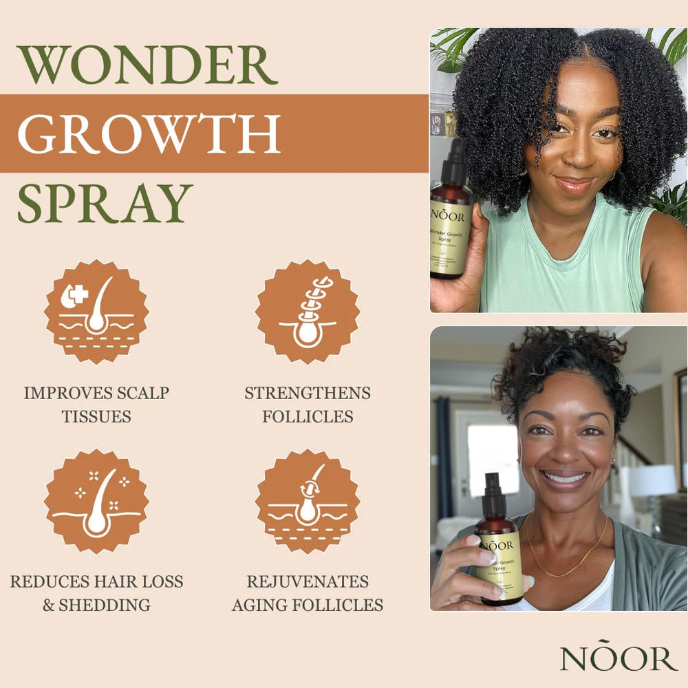 NOOR HAIR Wonder Growth spray-on scalp being applied for targeted follicle care