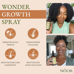 NOOR HAIR Wonder Growth spray-on scalp being applied for targeted follicle care