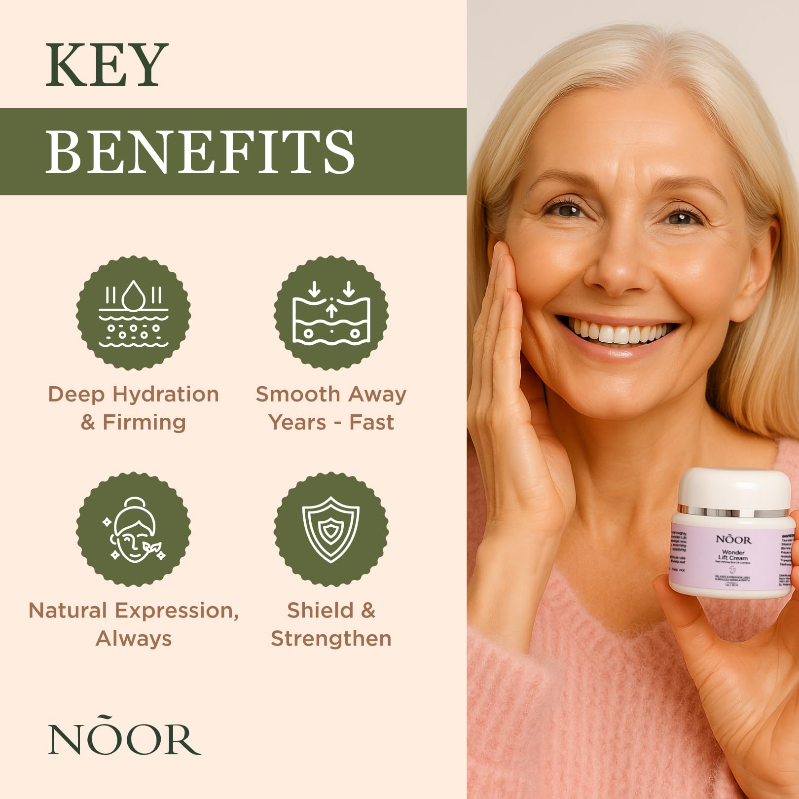 Noor Hair Wonder Lift Cream pump dispense demonstrates easy, mess-free application.