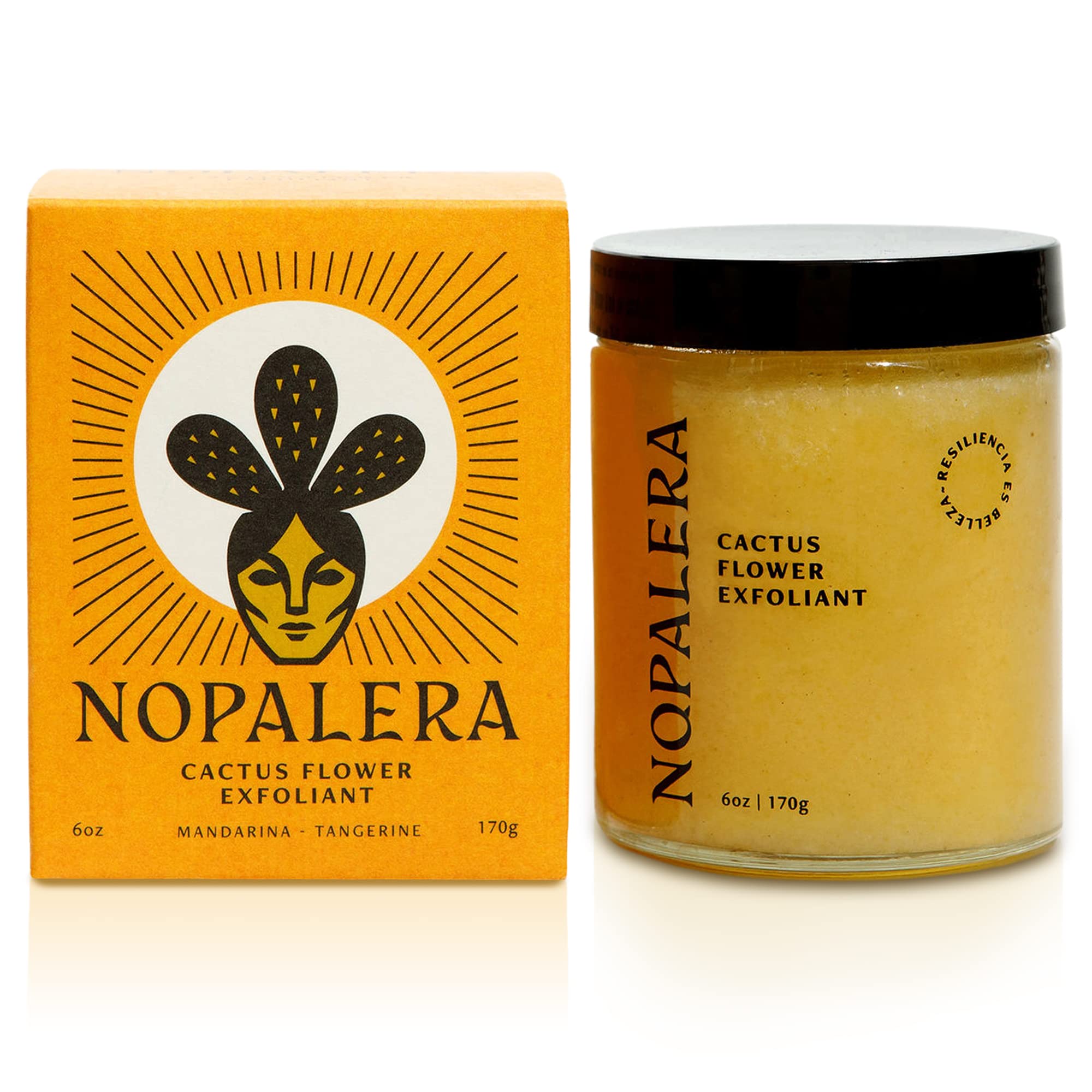 Nopalera Cactus Body Polish Tangerine bottle pour promotes smooth, hydrated skin.