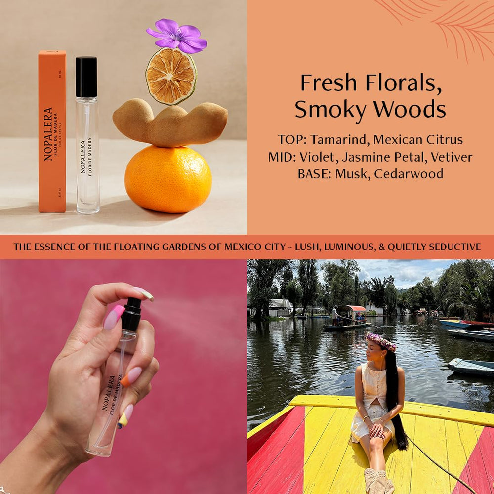 Nopalera Flor de Madera bottle close-up highlighting clean floral woody notes.
