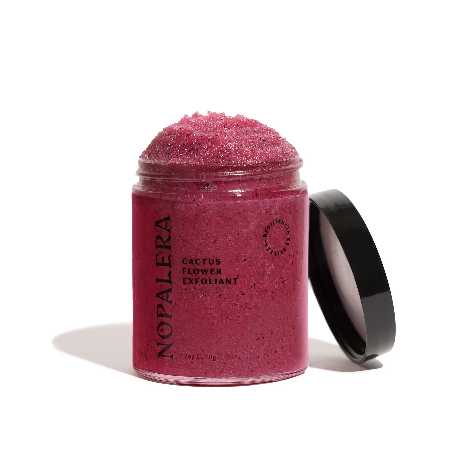 Nopalera Hibiscus Exfoliant bottle front view for smooth, hydrated skin.