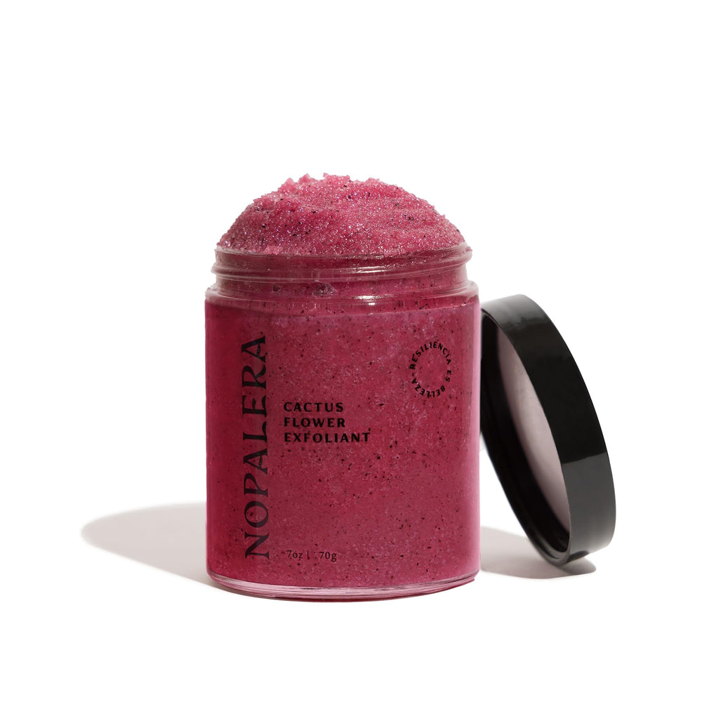 Nopalera Hibiscus Exfoliant bottle front view for smooth, hydrated skin.