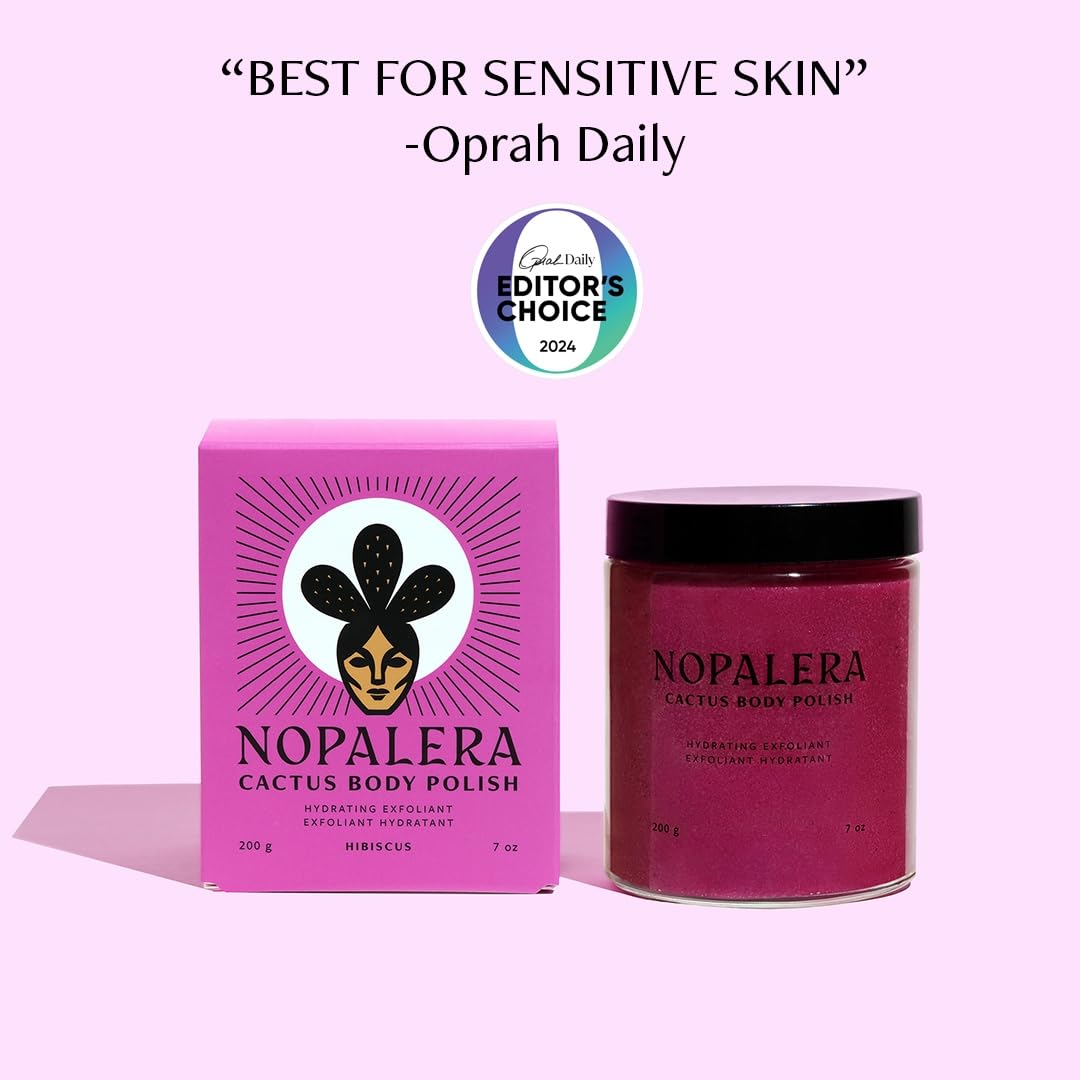 Nopalera Hibiscus Exfoliant packaging emphasizes vegan, cruelty-free formula.