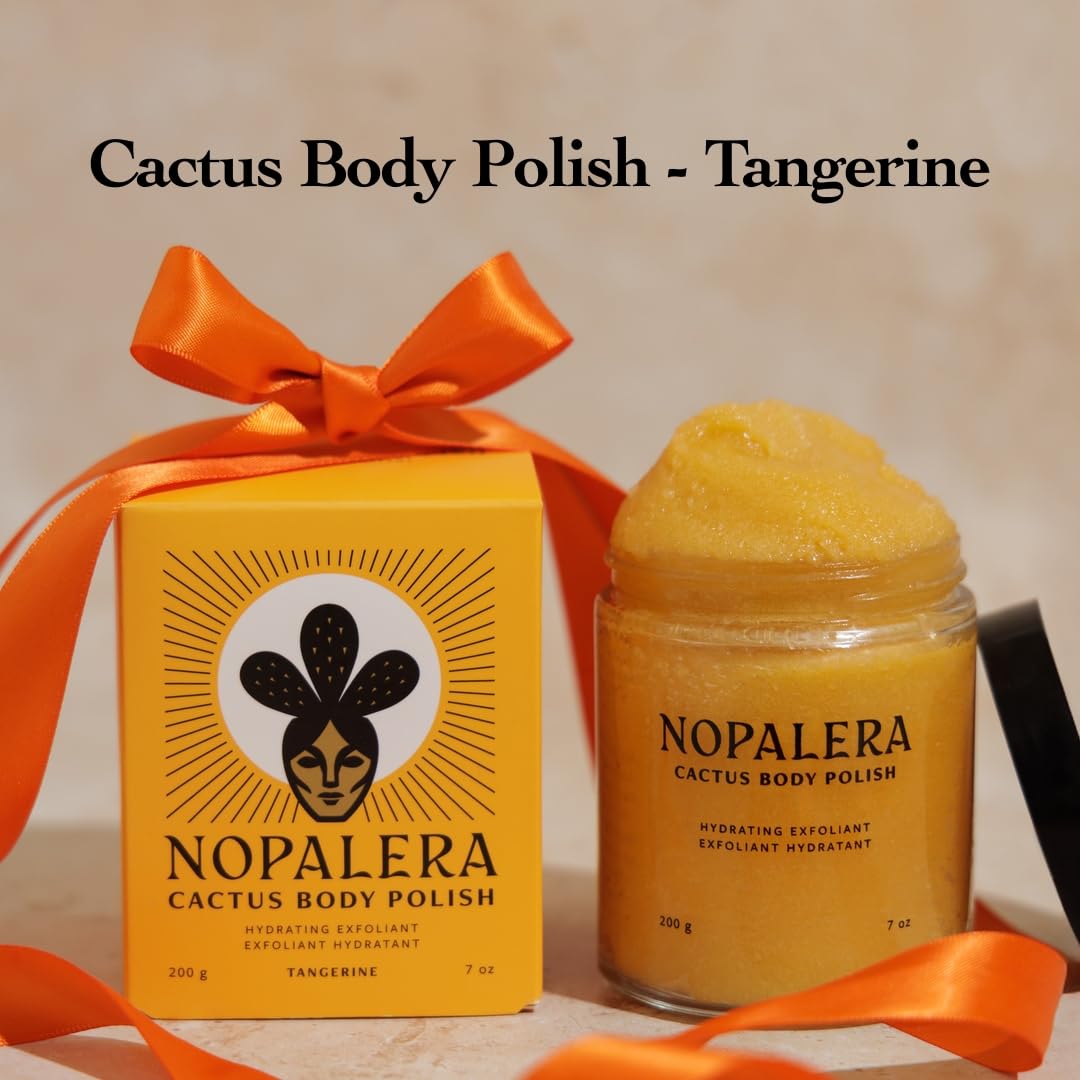 Nopalera Tangerine scented polish on shower shelf.