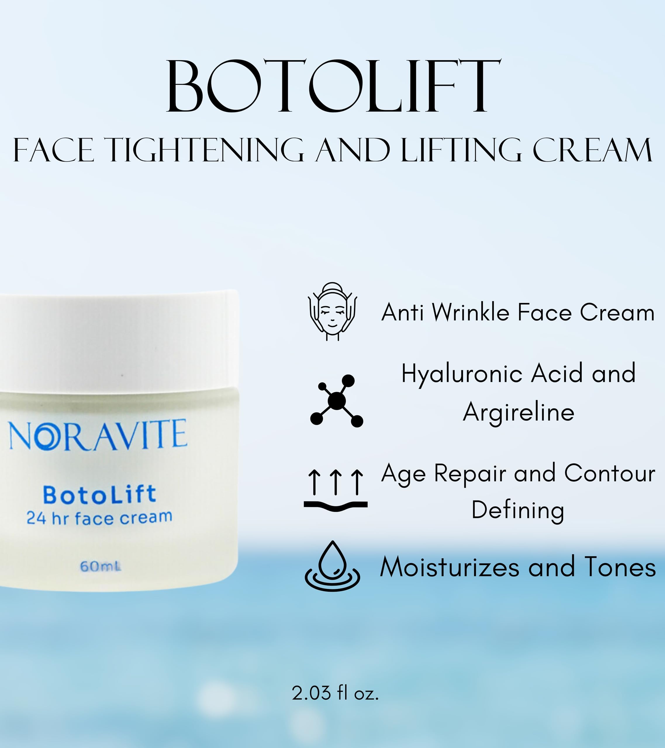 Noravite Botolift packaging front view with 24h cream promise