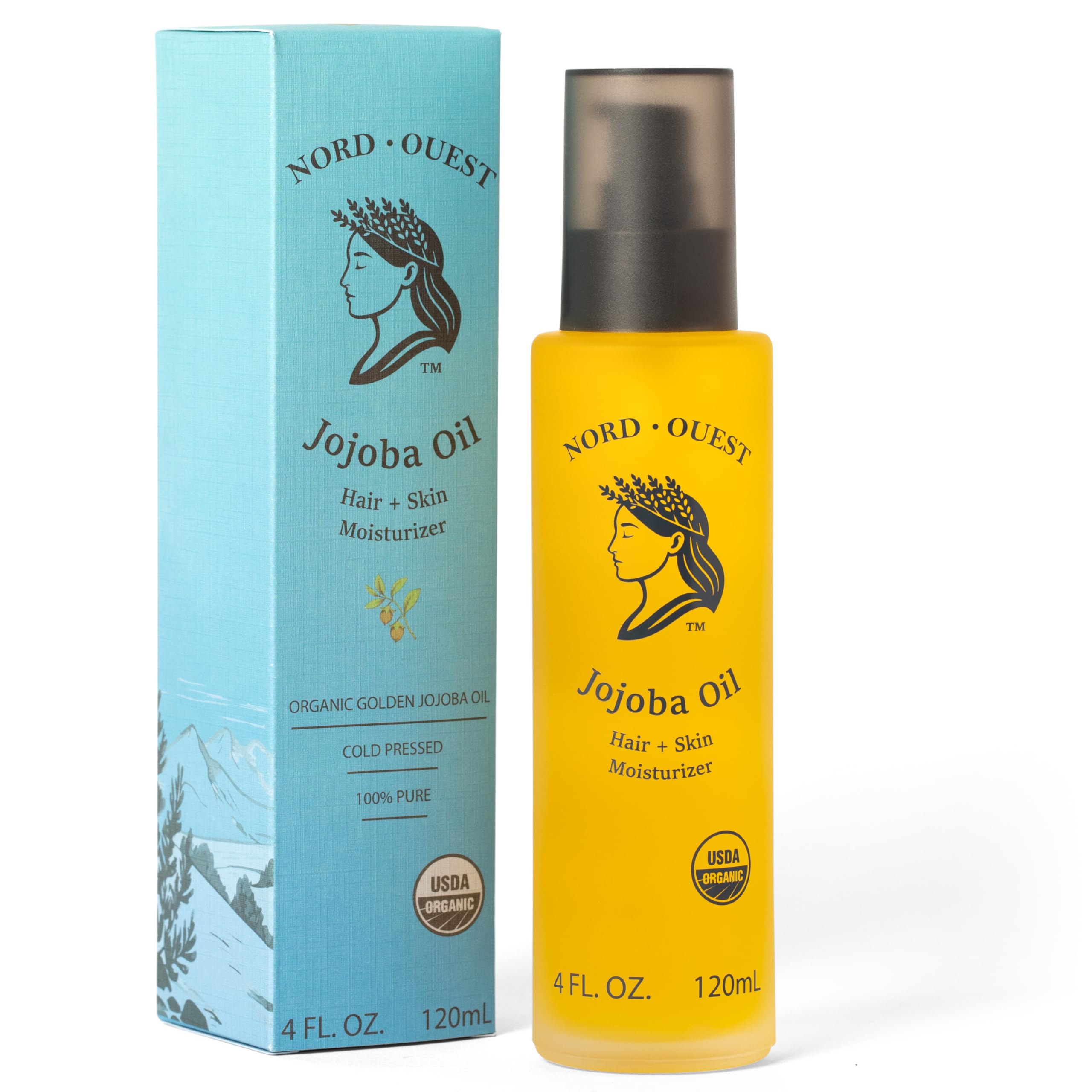 Nord-Ouest Organic Jojoba Oil bottle with pump for easy application