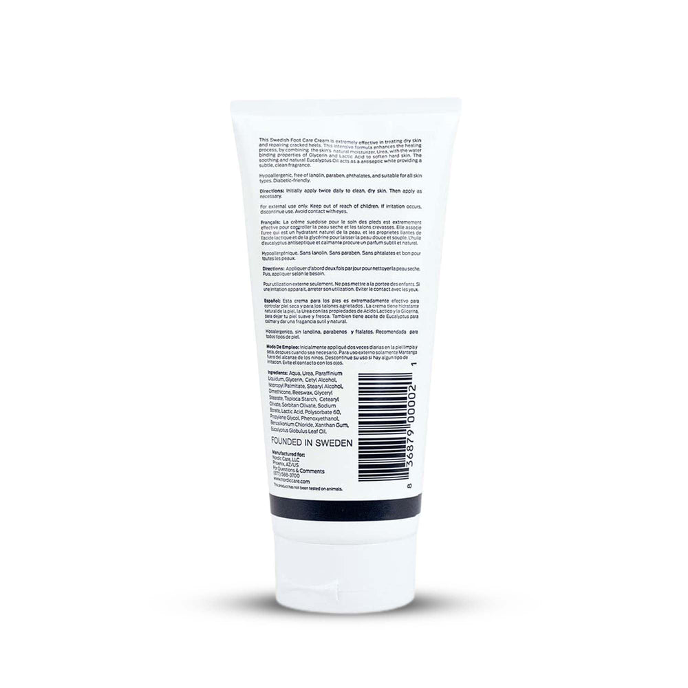 Applying Nordic Care Foot Care Cream to dry heels for relief