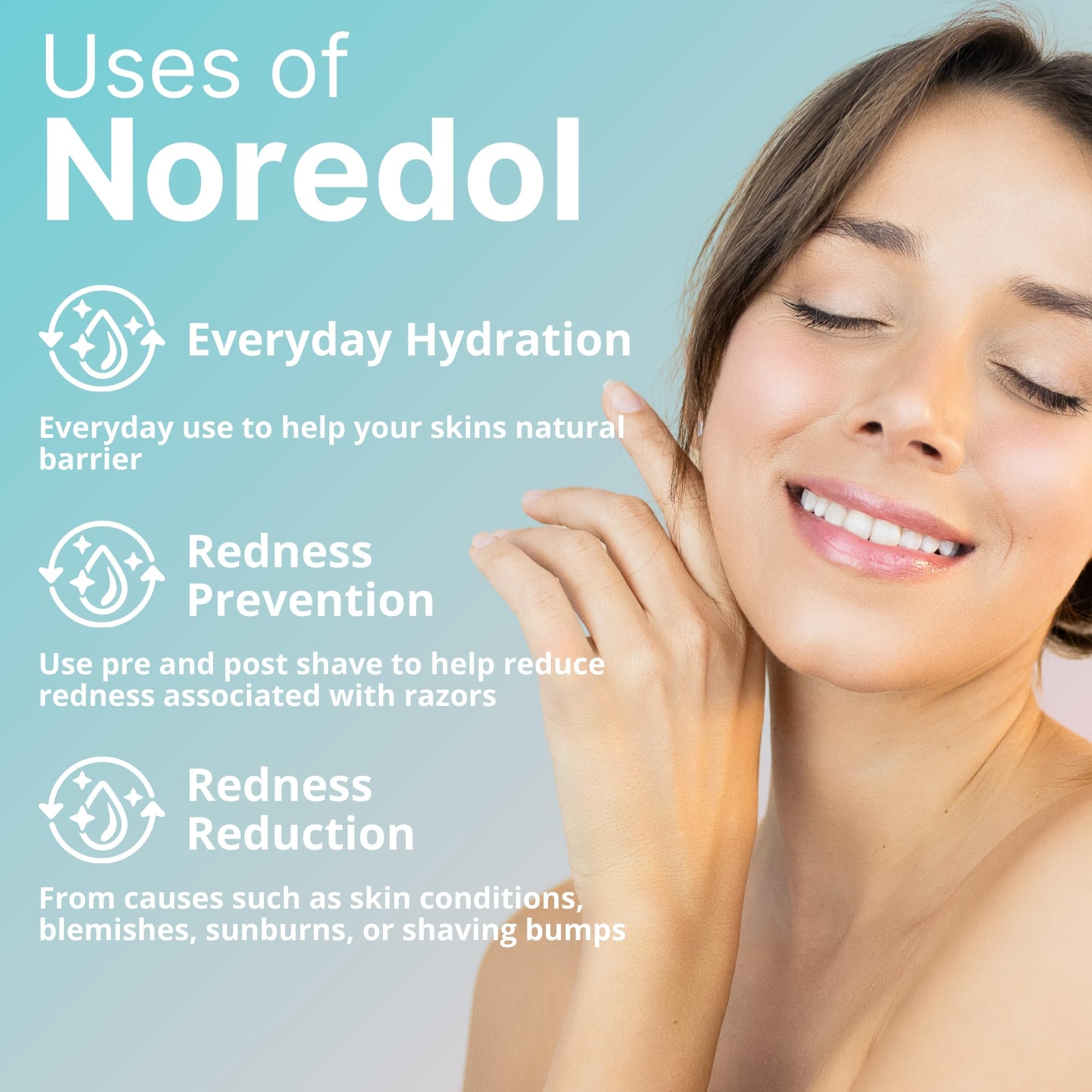 Applying Noredol Redness Relief Gel; quick absorption for makeup prep