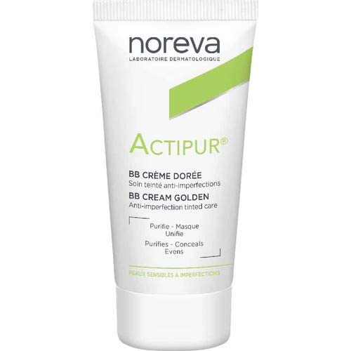 Noreva LED ACTIPUR golden-tinted cream texture reveals smooth, lightweight coverage.