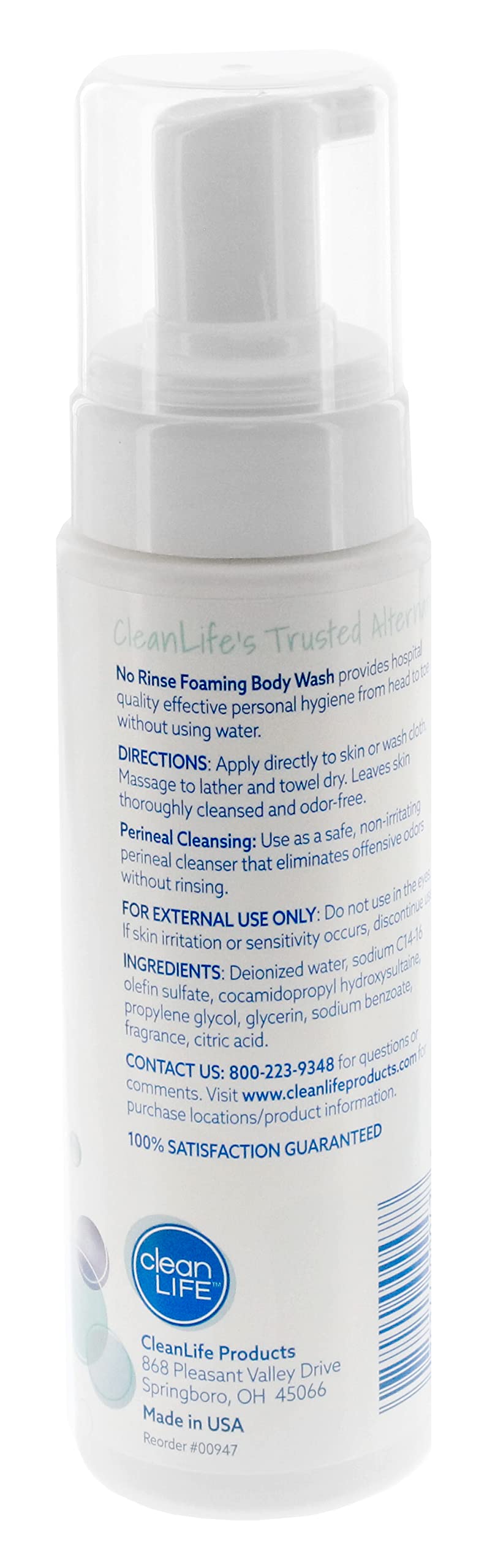 Close-up of foam application with No-Rinse Foaming Body Wash for quick cleansing.