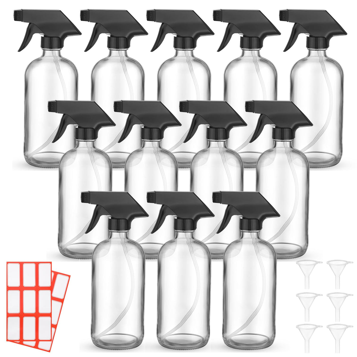 Norme 12-pack 8 oz glass spray bottles for versatile cleaning and beauty solutions.