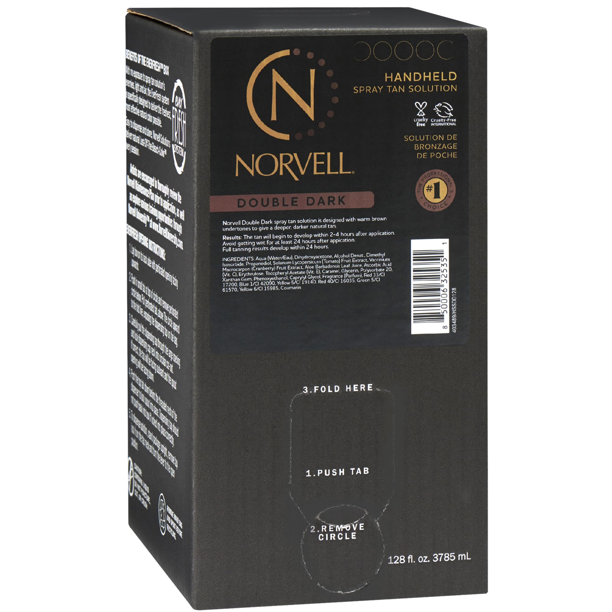 Norvell Premium Spray Tan Double Dark bottle close-up showing rich bronze color