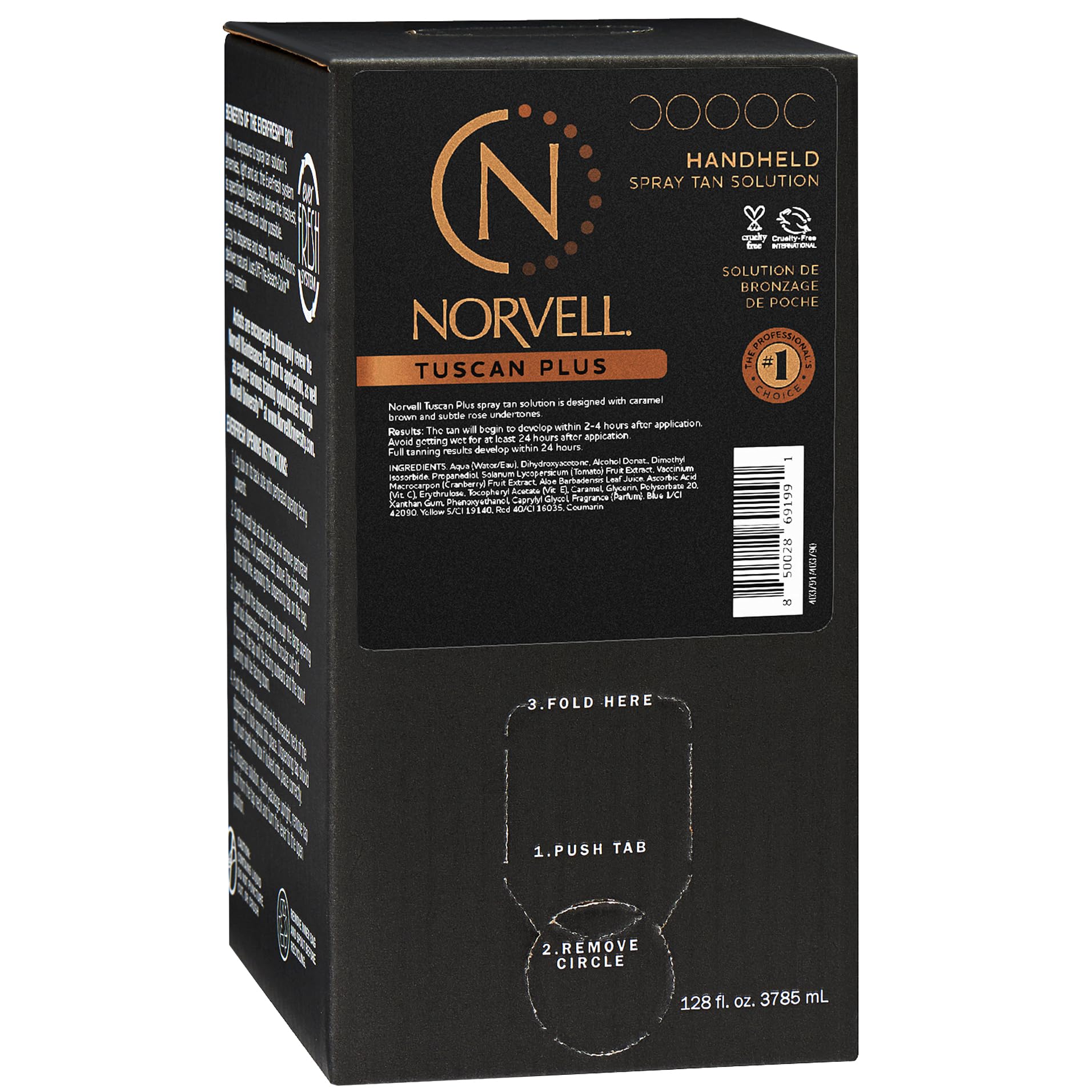 Norvell Tuscan Plus bottle showcases a professional sunless tanning formula for consistent color.