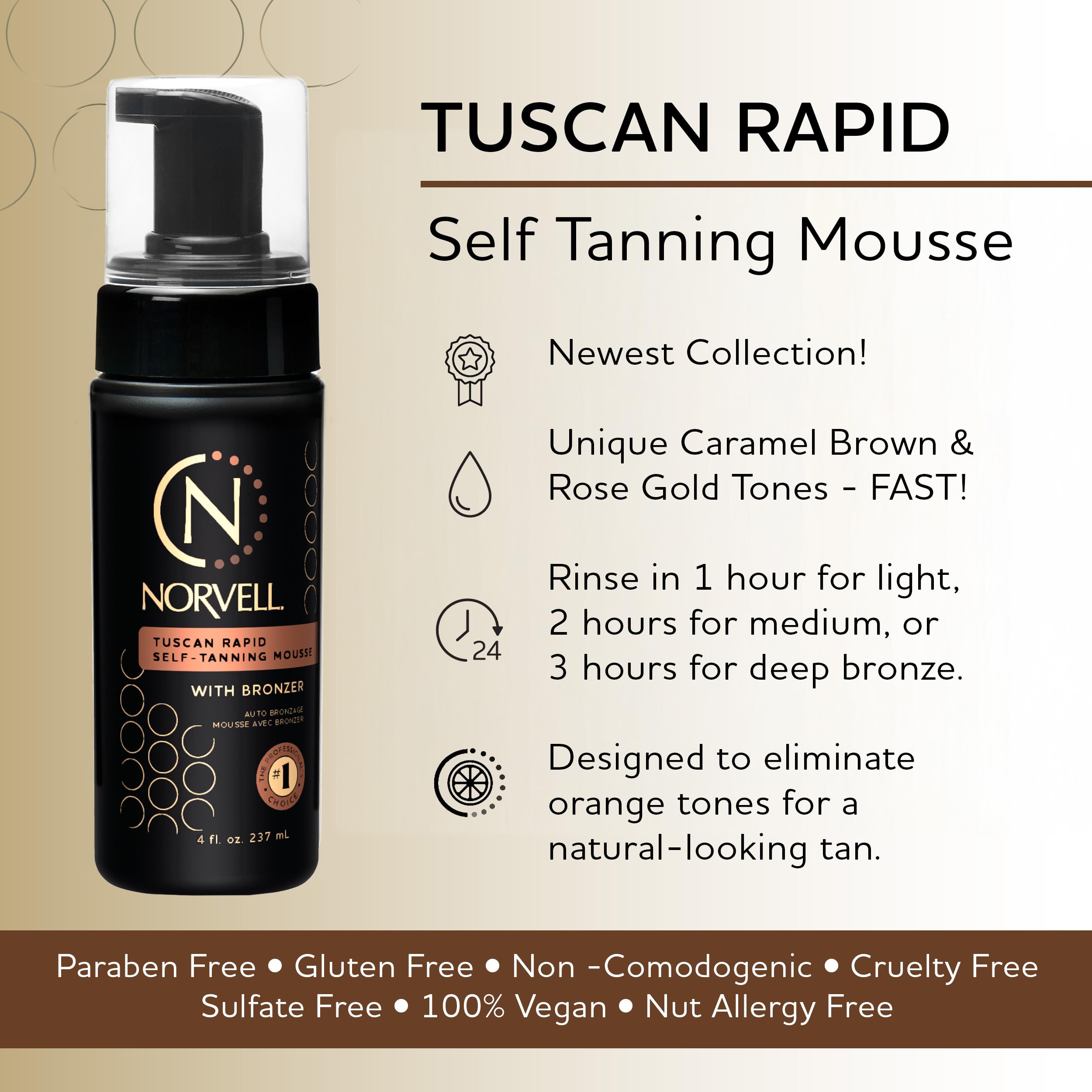 Norvell Tuscan mousse with bronzer for instant bronze tone.