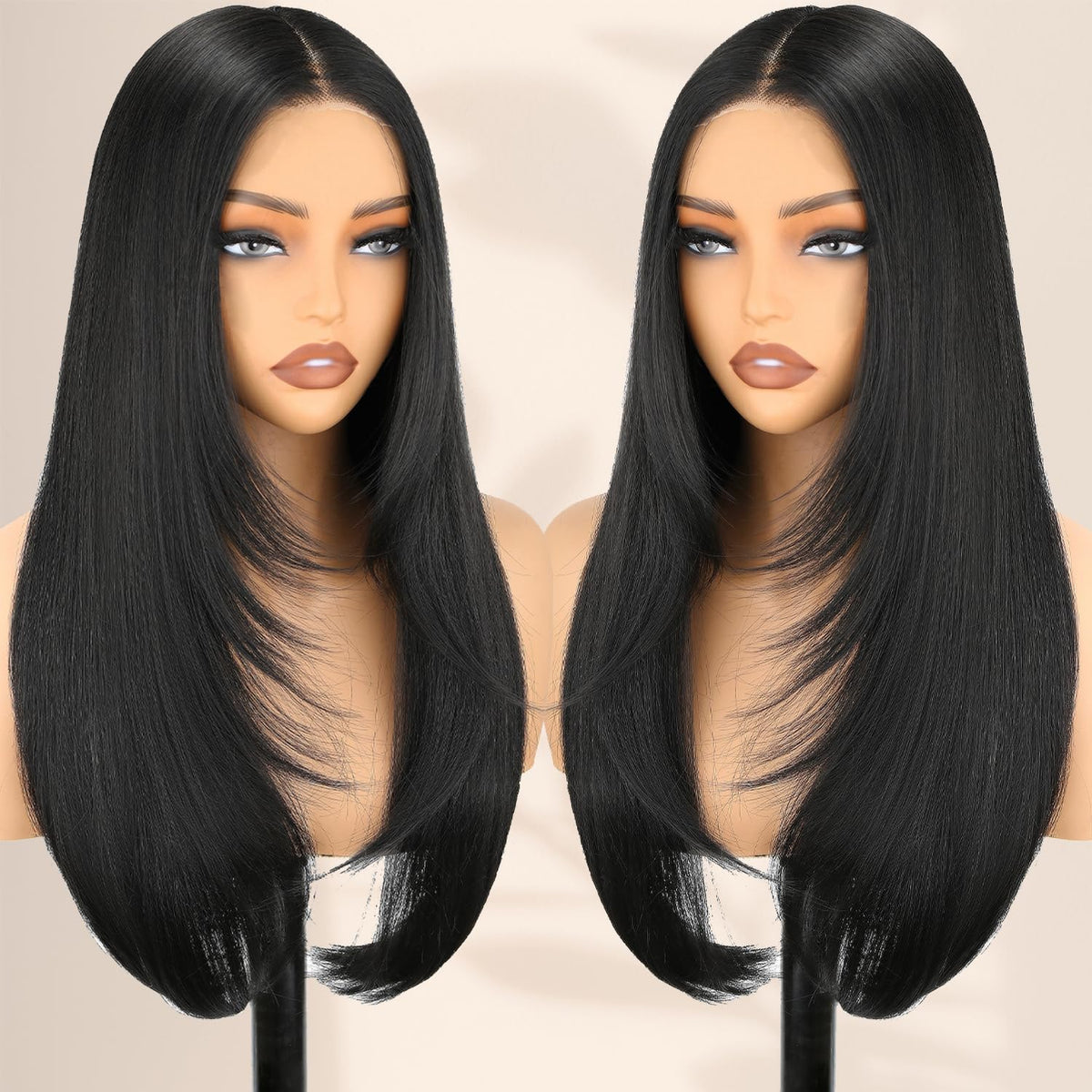 NOSTALGIA wear-and-go glueless wig with straight lace front, 24-inch length, easy daily wear.