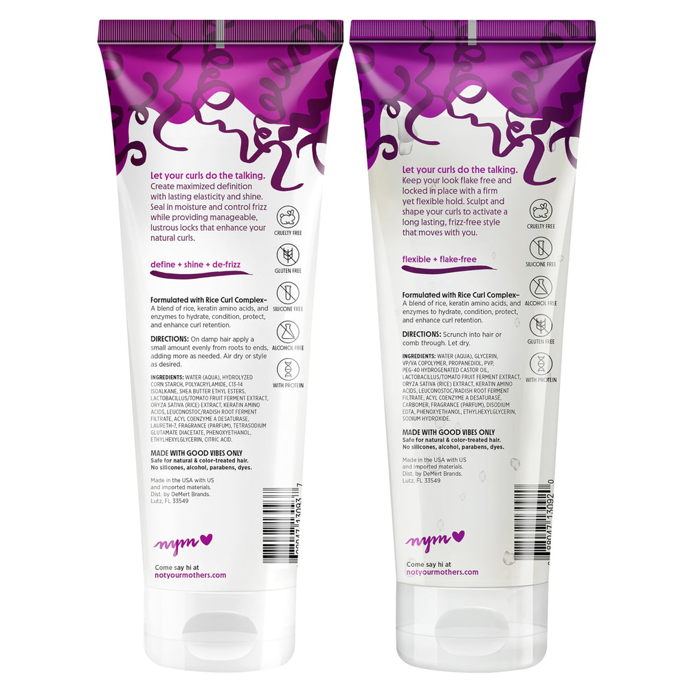 All curl types shown with Curl Talk products, offering versatile styling possibilities.