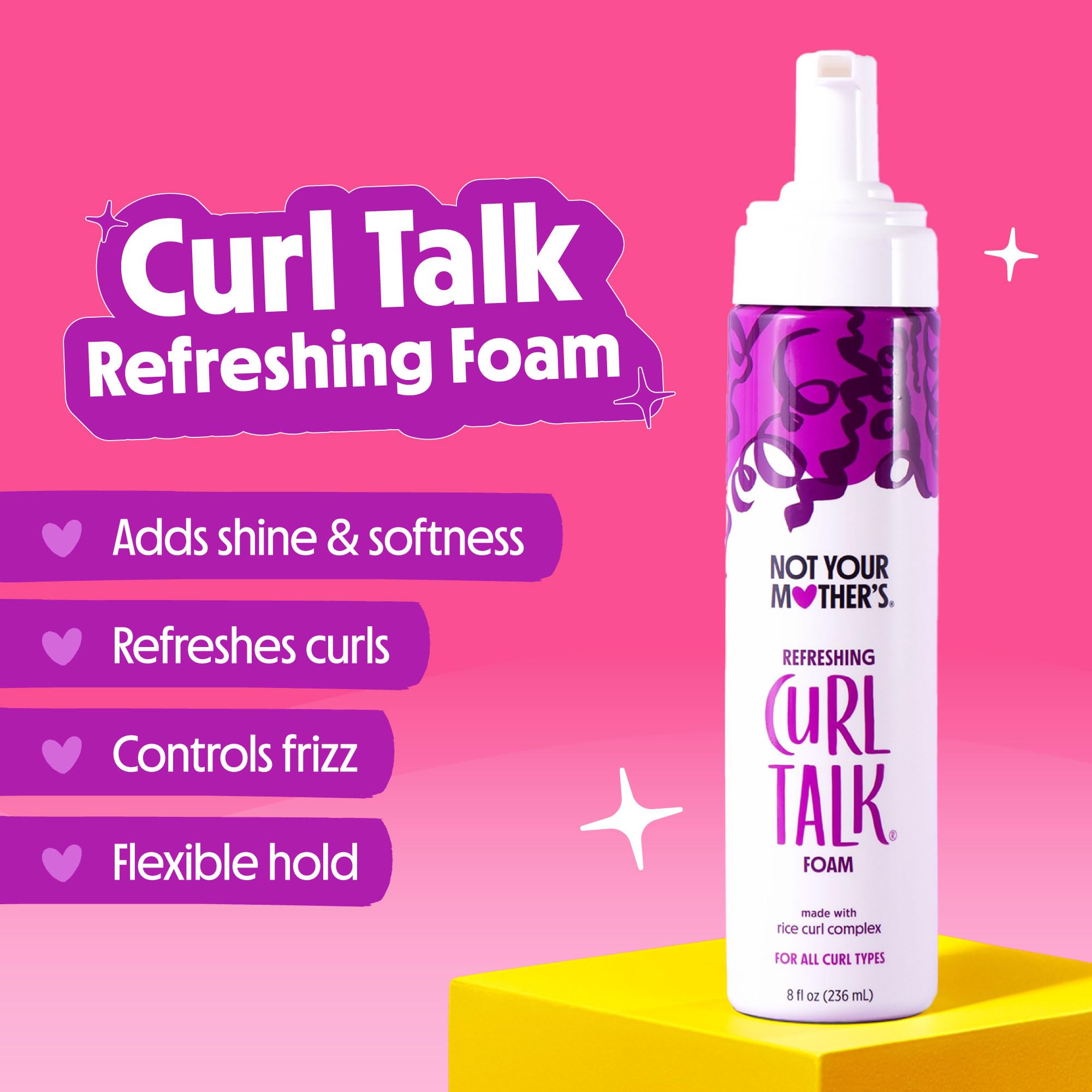 Not Your Mother's Curl Talk Foam styling close-up demonstrates lightweight volume and curl definition.