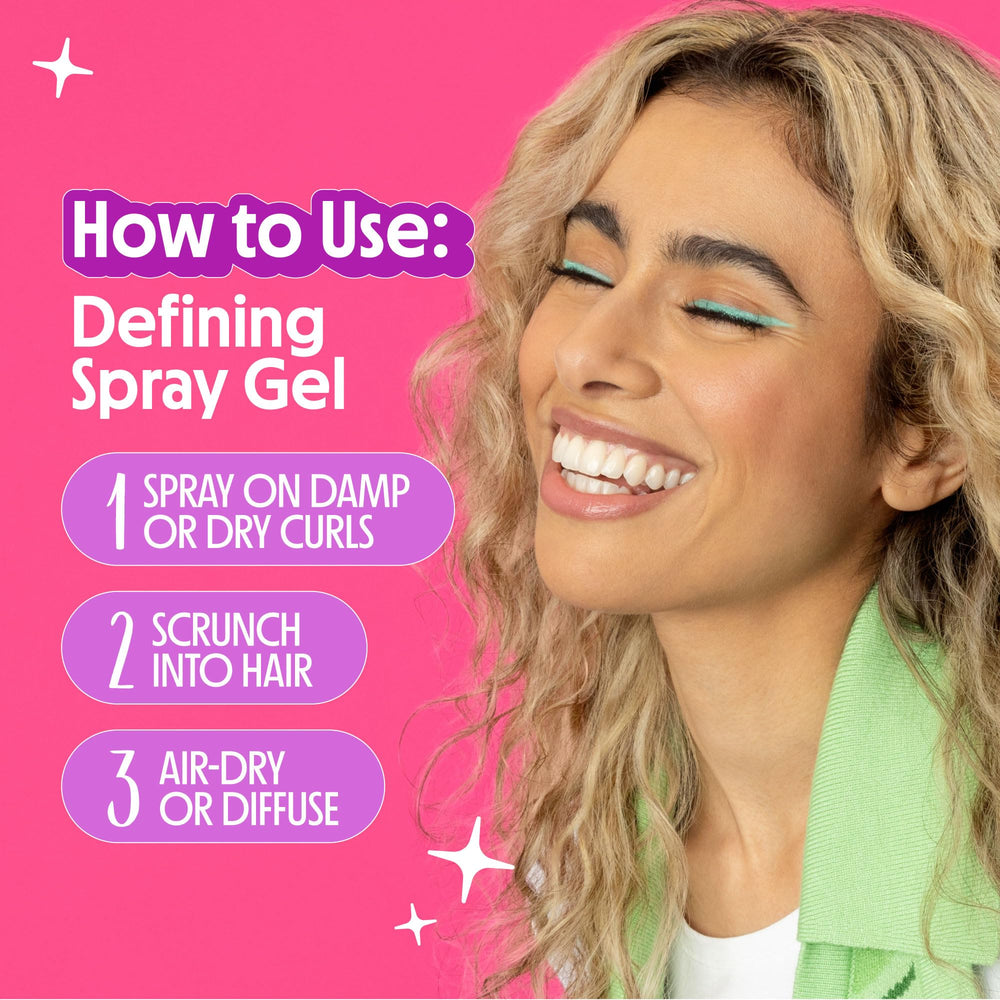 Not Your Mother's Curl Talk Defining Spray Gel on model's curls for defined texture.