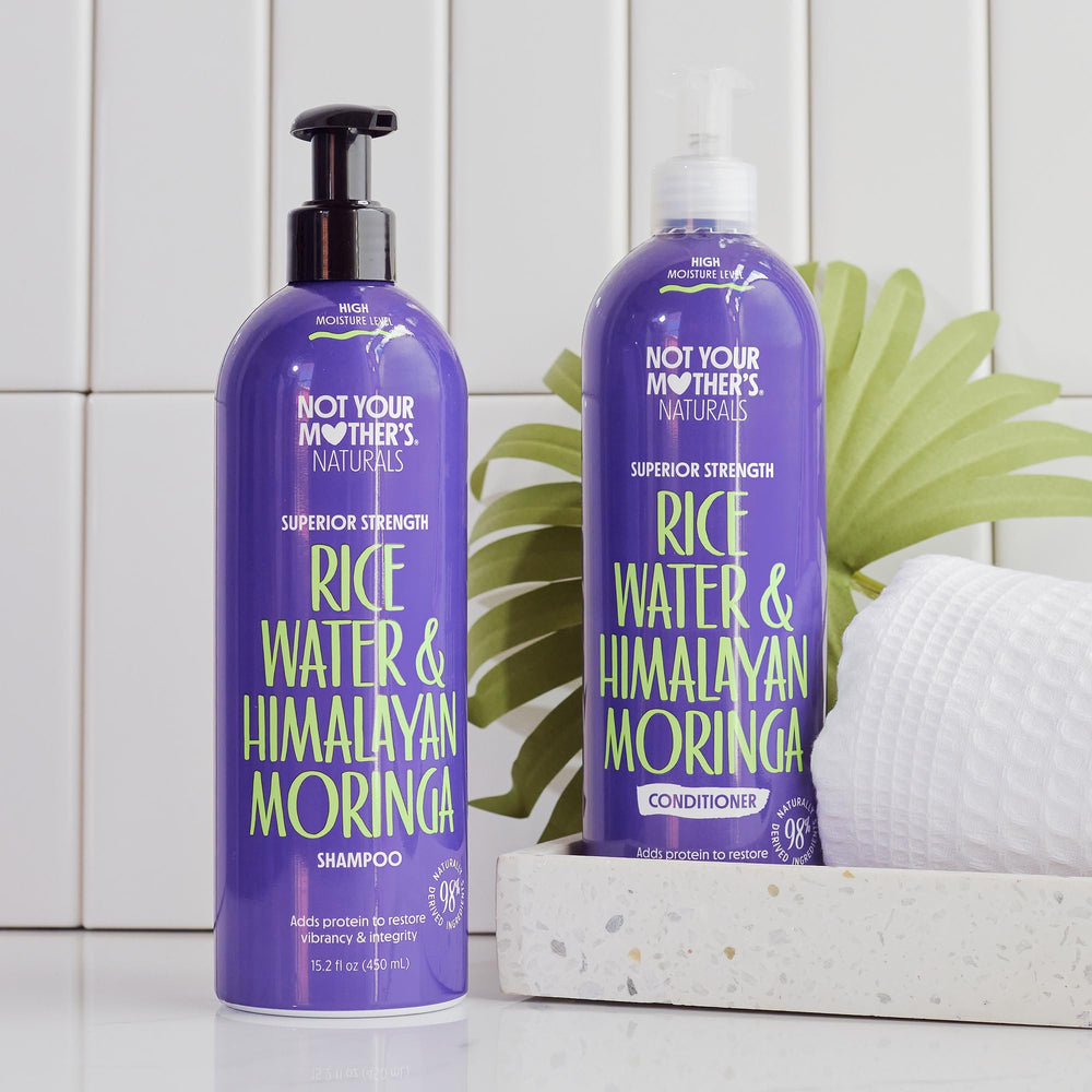 Not Your Mother's Naturals shampoo bottle on bathroom shelf ready for routine