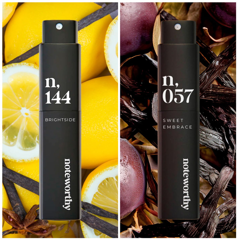 Noteworthy Sweet Delight Duo travel spray, TSA-approved for easy carry.