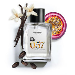 Noteworthy Sweet Embrace bottle close-up, warm long-lasting fragrance for daily wear
