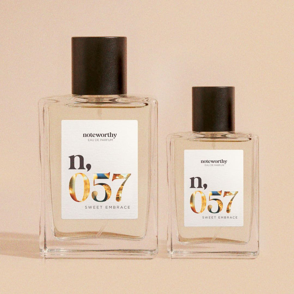 Noteworthy Sweet Embrace label front, unisex fragrance for any occasion